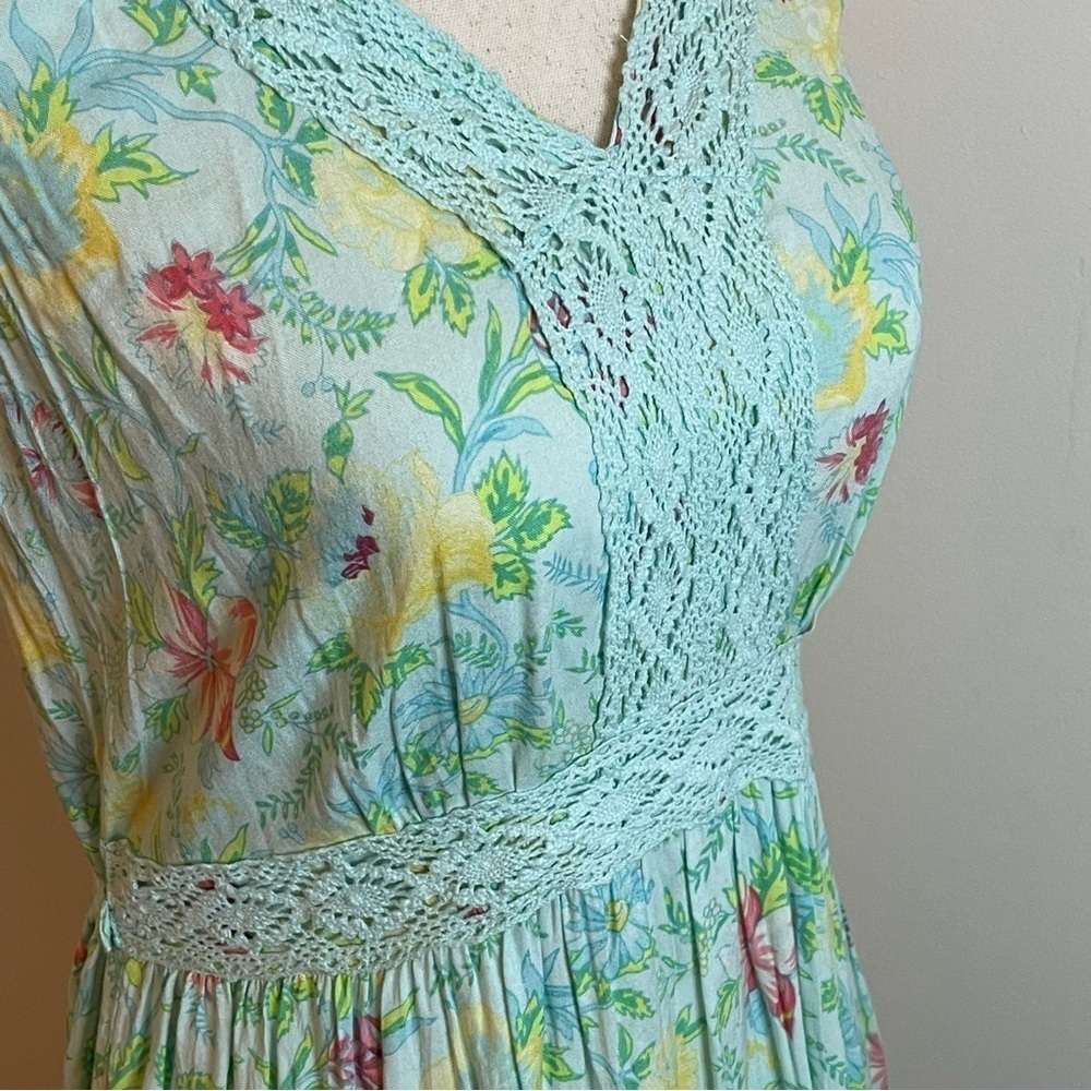 Vintage April Cornell Maxi Dress XXS Floral Crochet & Smocking Cottagecore - Picture 2 of 11